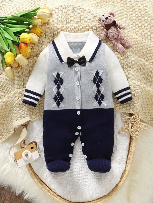 Baby Boy Diamond Knitted Romper One-Piece Suit