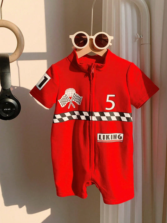 Baby Infant Soft Knitted Letter Pattern Short Sleeve Romper With Shorts