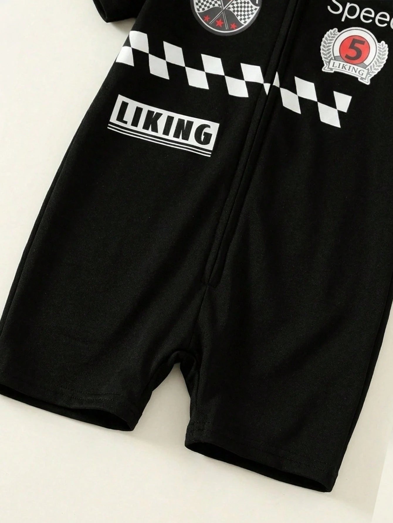 Letter & Racing Car Pattern Knit Soft Short Sleeve Romper