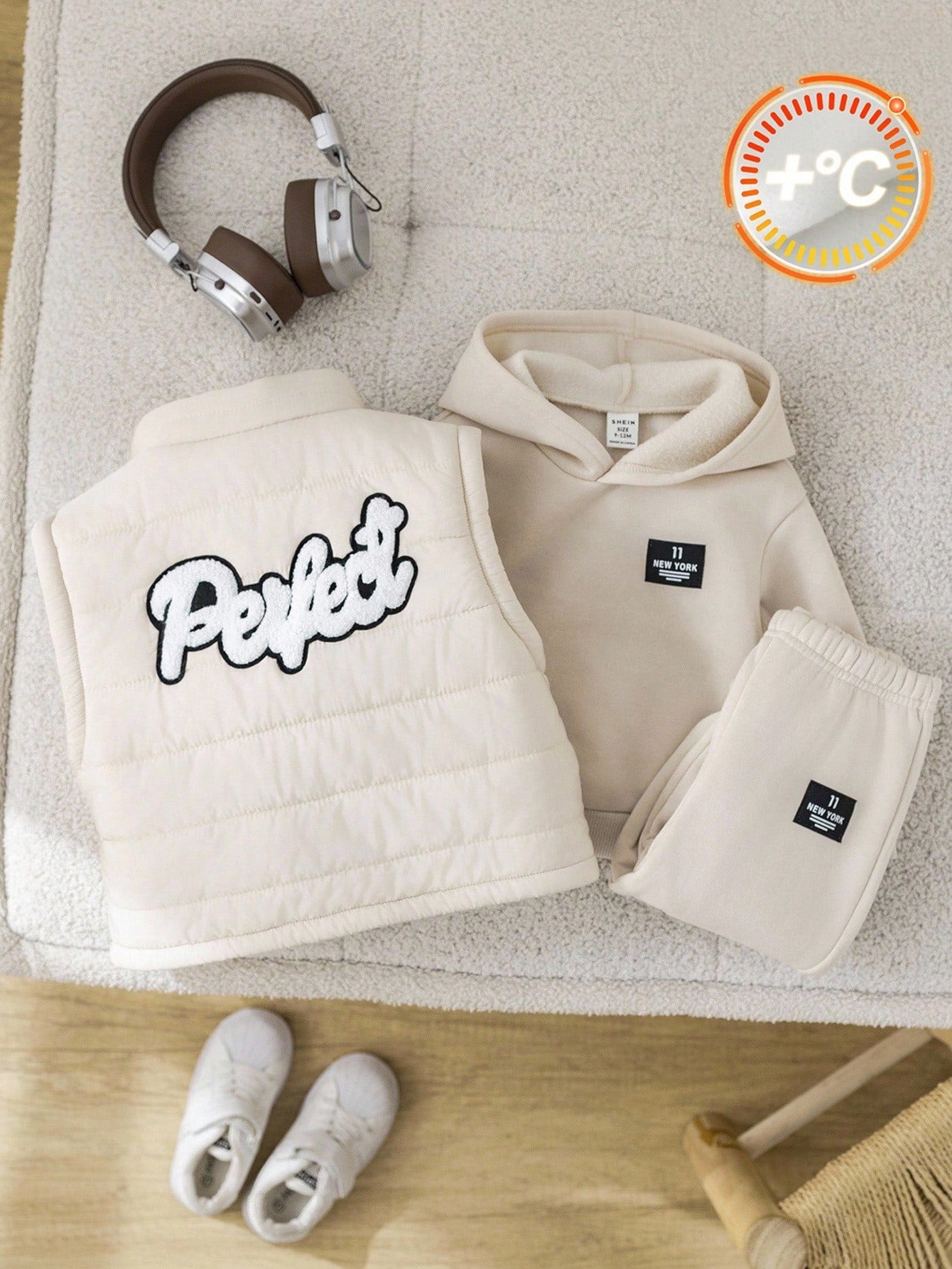 3pcs/Set Baby Boy/Girl Casual Fleece Vest, Grey Hoodie Sweatshirt And Jogger Pants