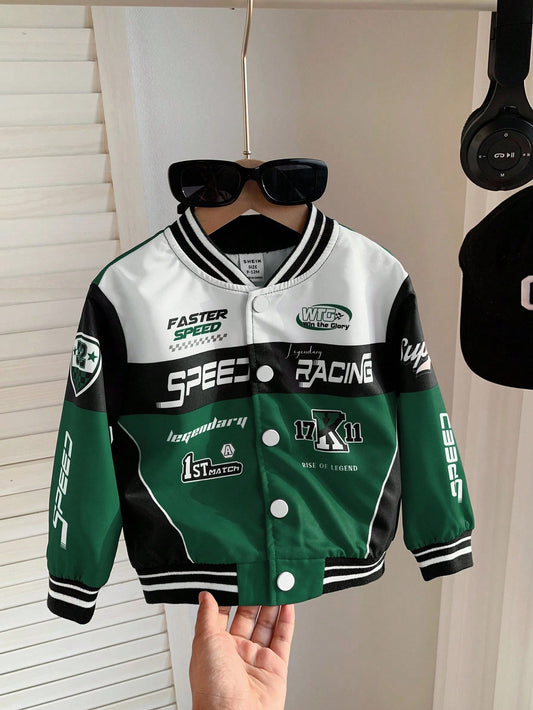Color Block Casual Sports Streetwear Motorcycle Jacket Multicolor
