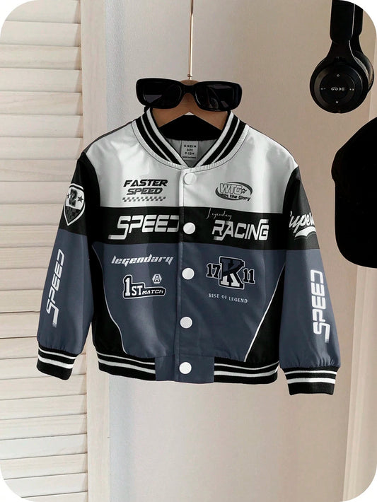 Color Block Casual Sports Streetwear Motorcycle Jacket Grey