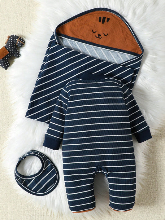 Baby Boy Striped & Cartoon Graphic Footed PJ Jumpsuit-S