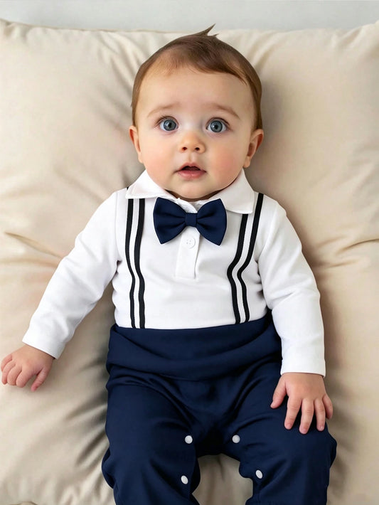 Baby Boy's 2-In-1 Front Opening Jumpsuit Bowknot Clothing For Daily Wear