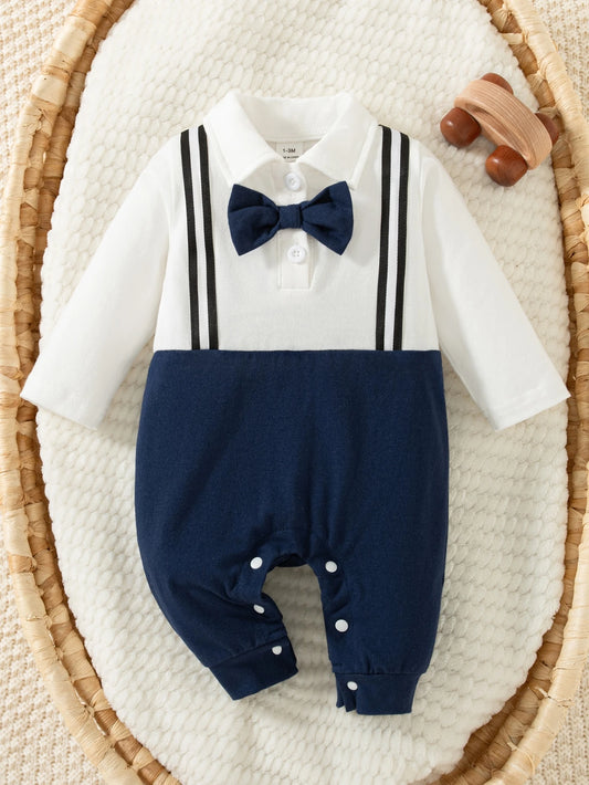Baby Boy's 2-In-1 Front Opening Jumpsuit Bowknot Clothing For Daily Wear