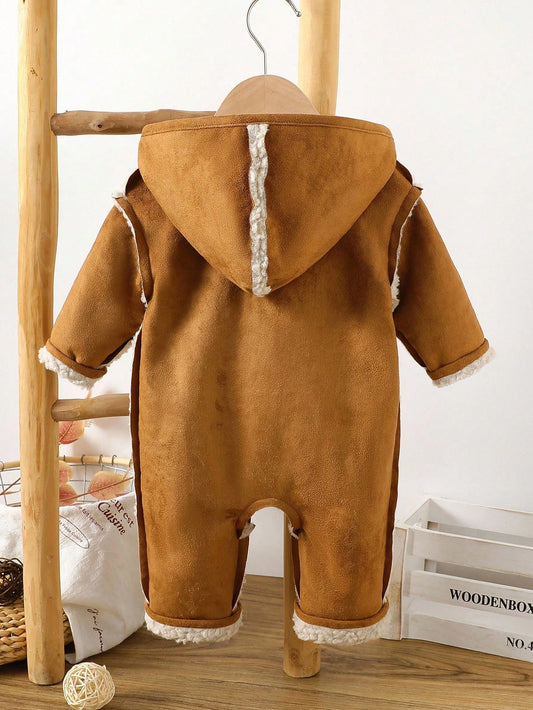 Baby Boys' Casual Hooded Solid Color Loose Jumpsuit