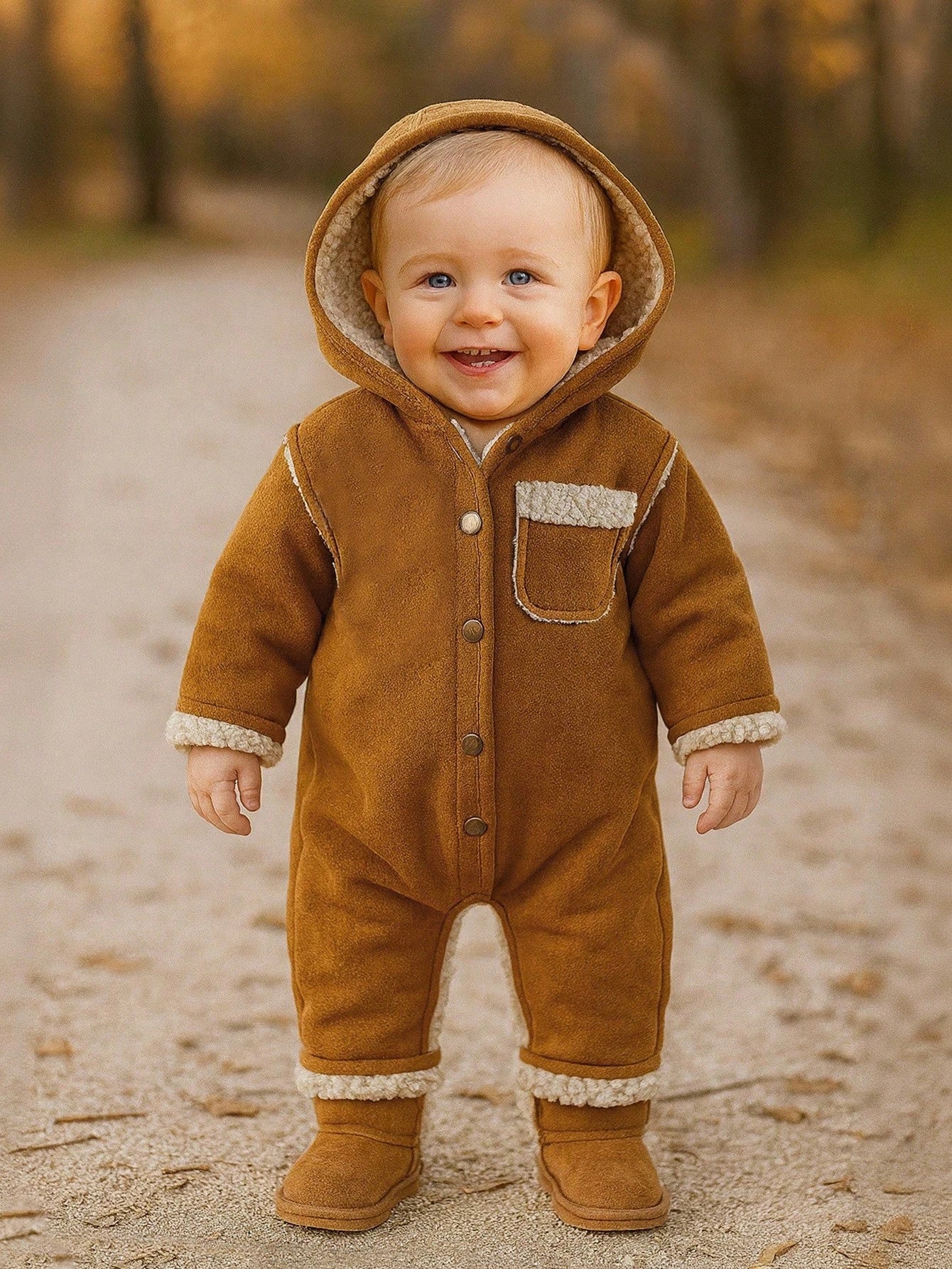 Baby Boys' Casual Hooded Solid Color Loose Jumpsuit