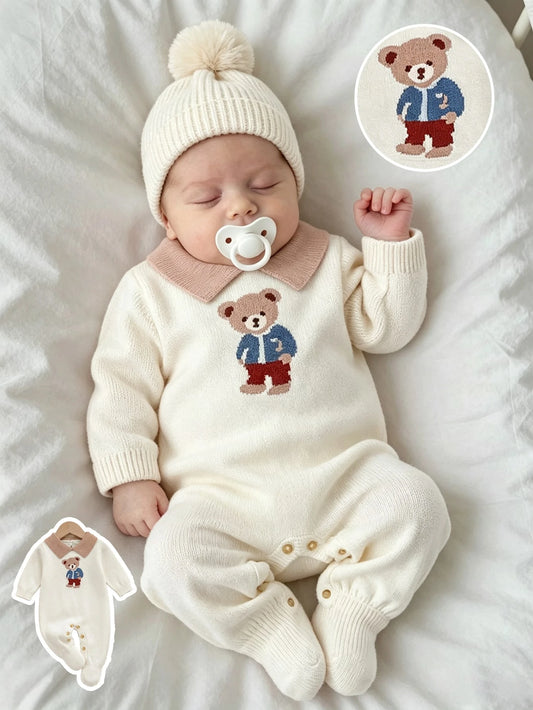 Jacquard Bear Knit Footed Romper