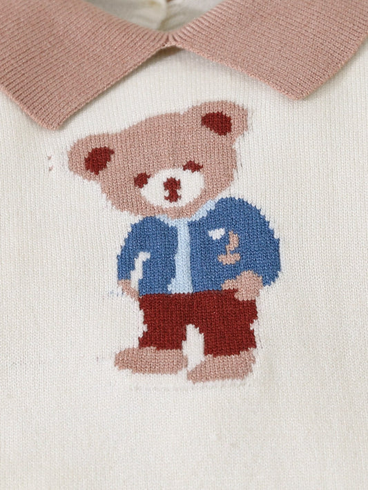 Jacquard Bear Knit Footed Romper