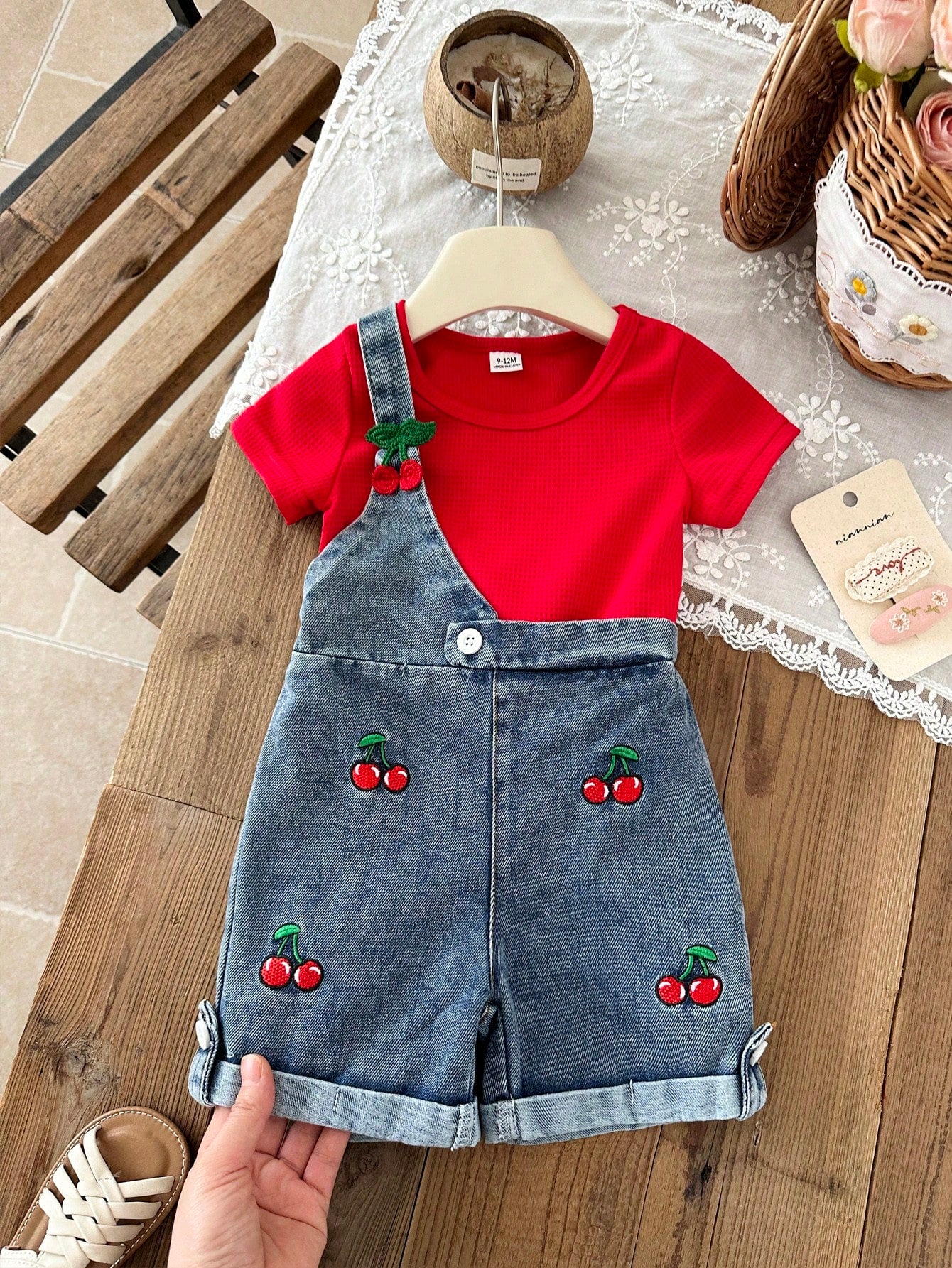 Playful Pals 2pcs Baby Girl Blue Denim Overalls Shorts Set
