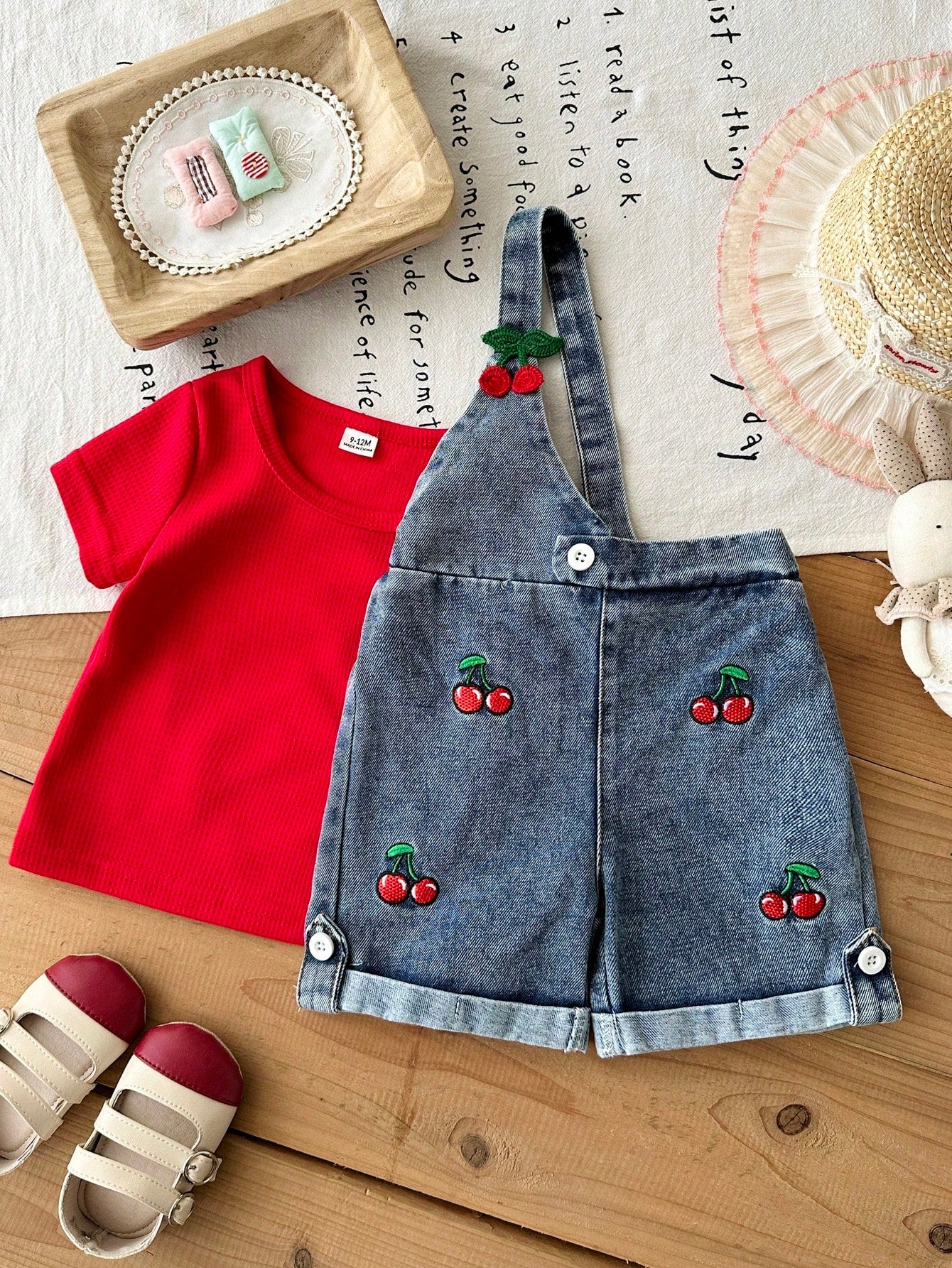 Playful Pals 2pcs Baby Girl Blue Denim Overalls Shorts Set