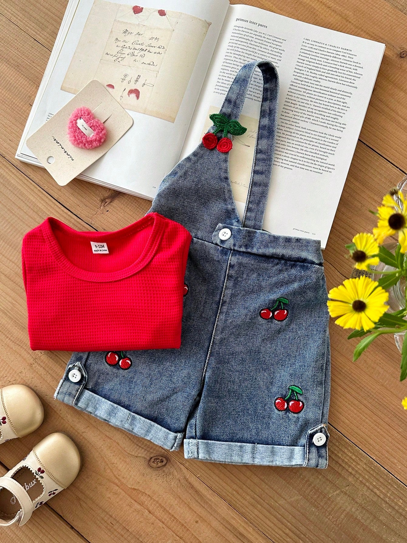 Playful Pals 2pcs Baby Girl Blue Denim Overalls Shorts Set