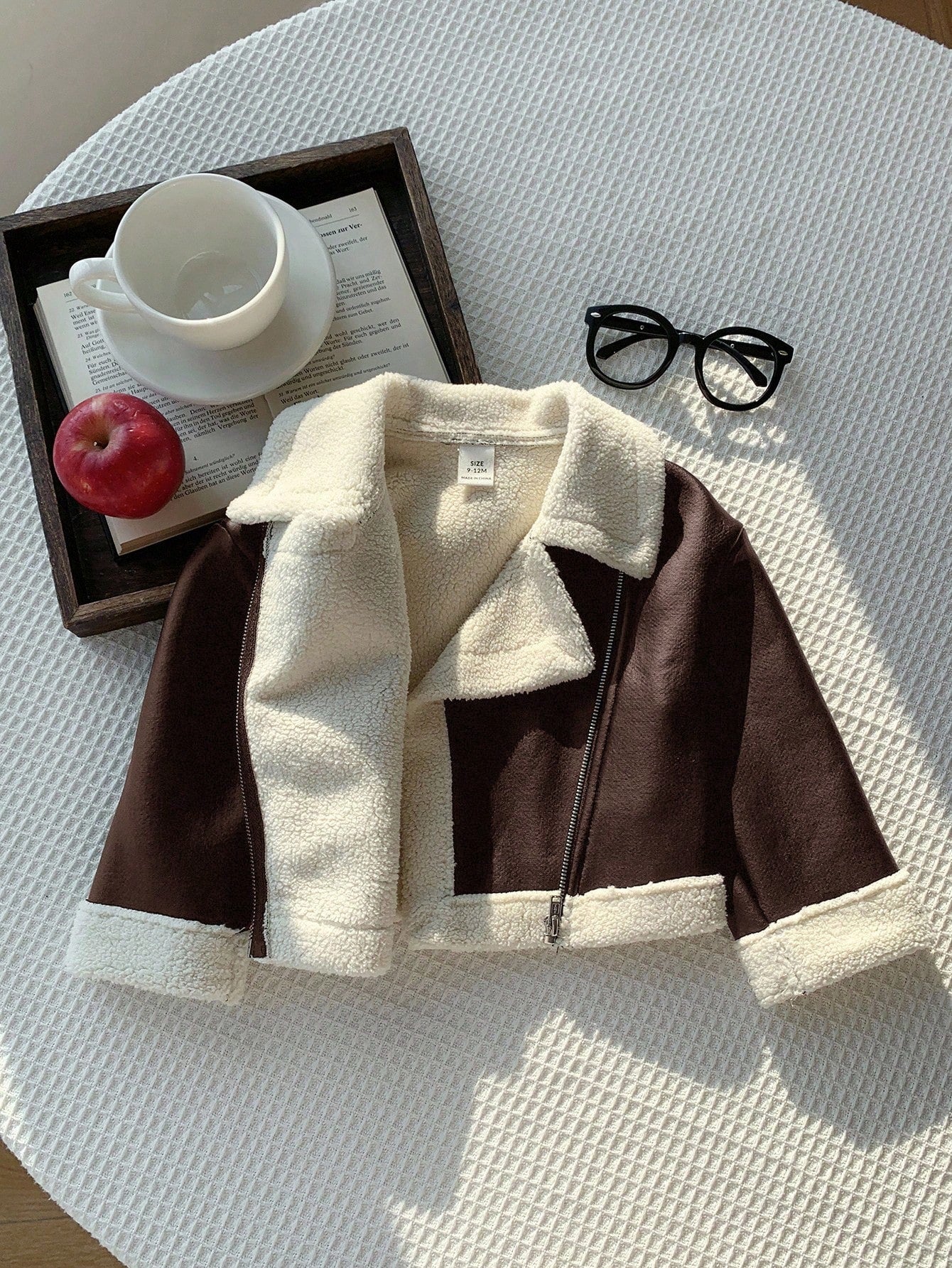 Cute Versatile Color Block Thermal Lined Faux Fur Jacket Brown