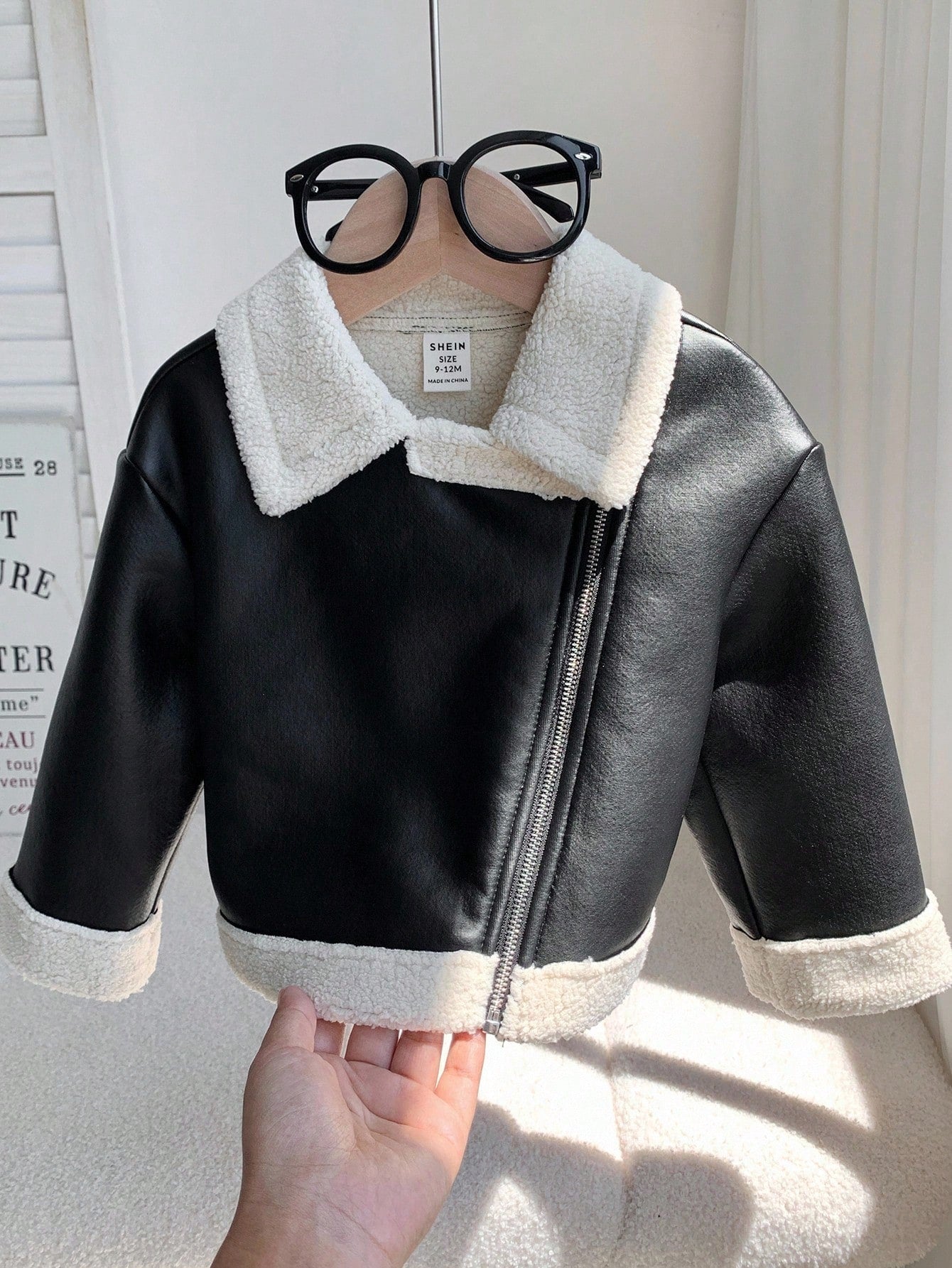 Baby Girl Cute Versatile Color Block Thermal Lined Faux Fur Jacket