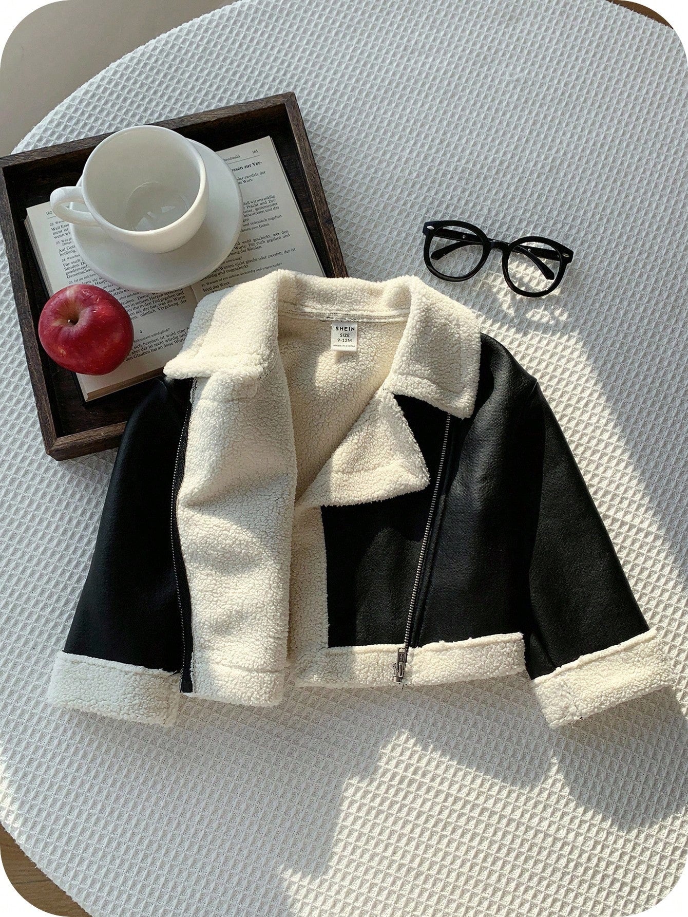 Cute Versatile Color Block Thermal Lined Faux Fur Jacket Black & White