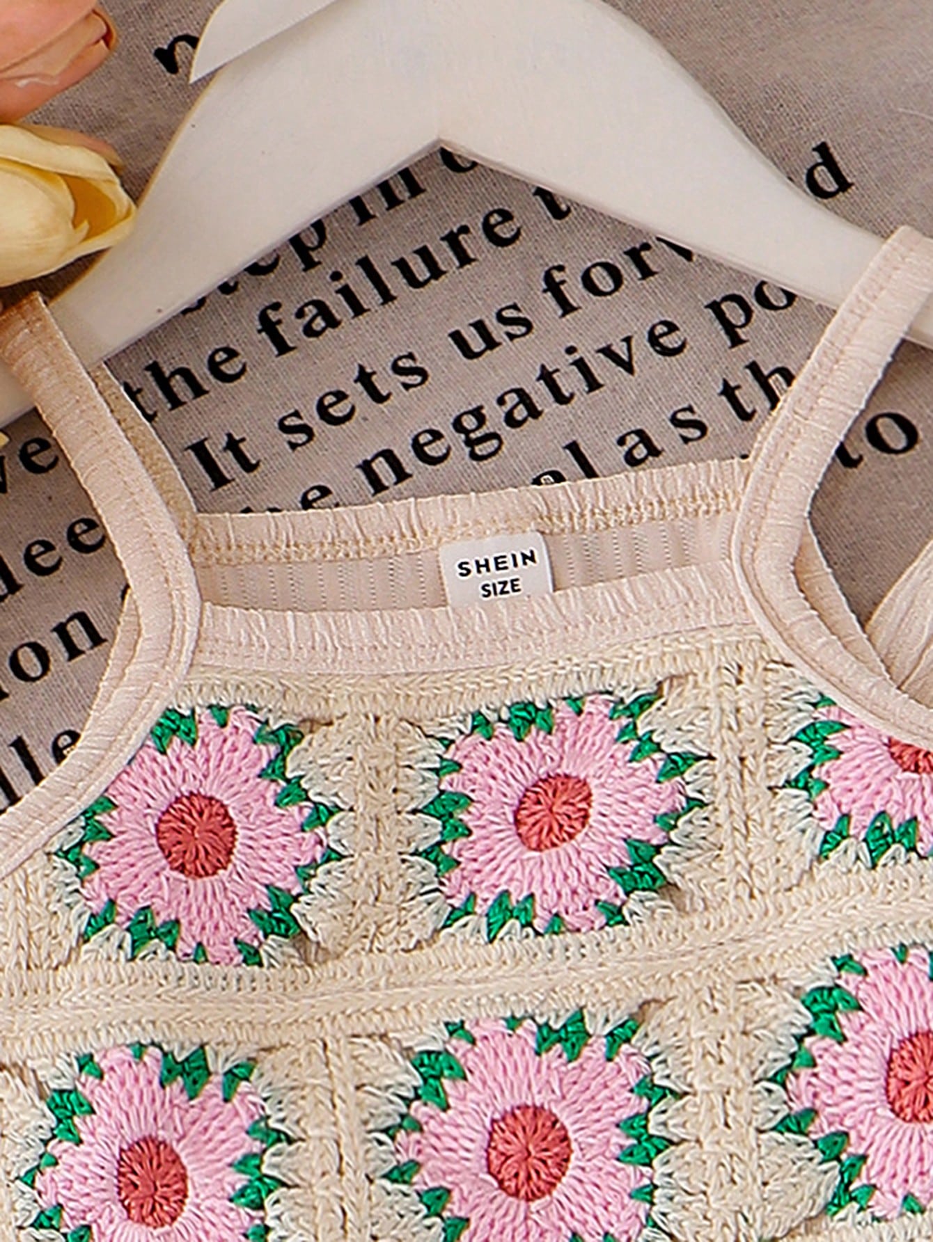 Floral Embroidery Delicate Strap Top & Solid Color Pants 2 Pieces Set