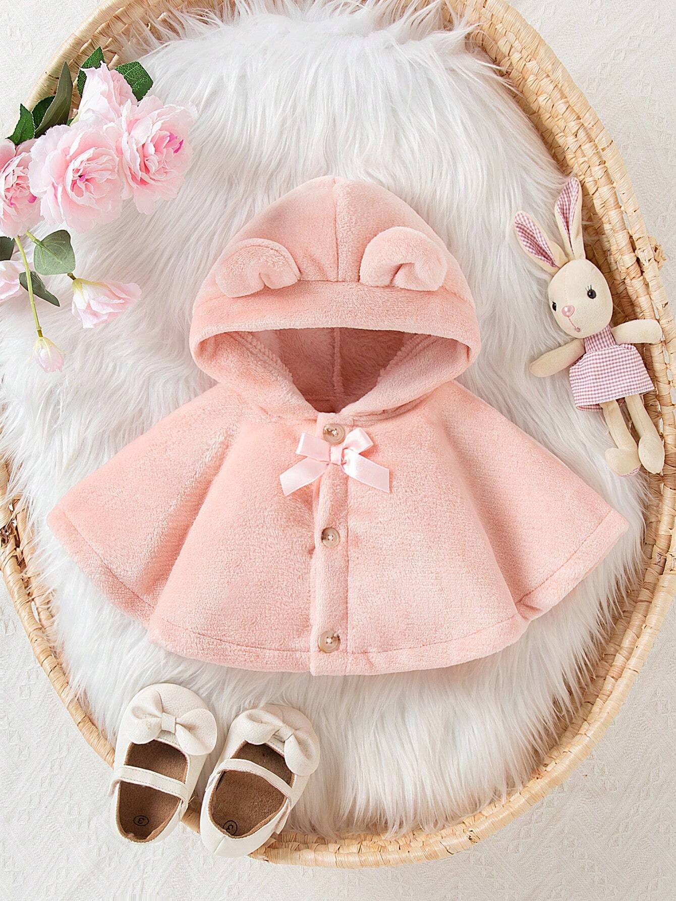 Baby Girl Plush Hooded Cape, Cute, Comfortable Pink