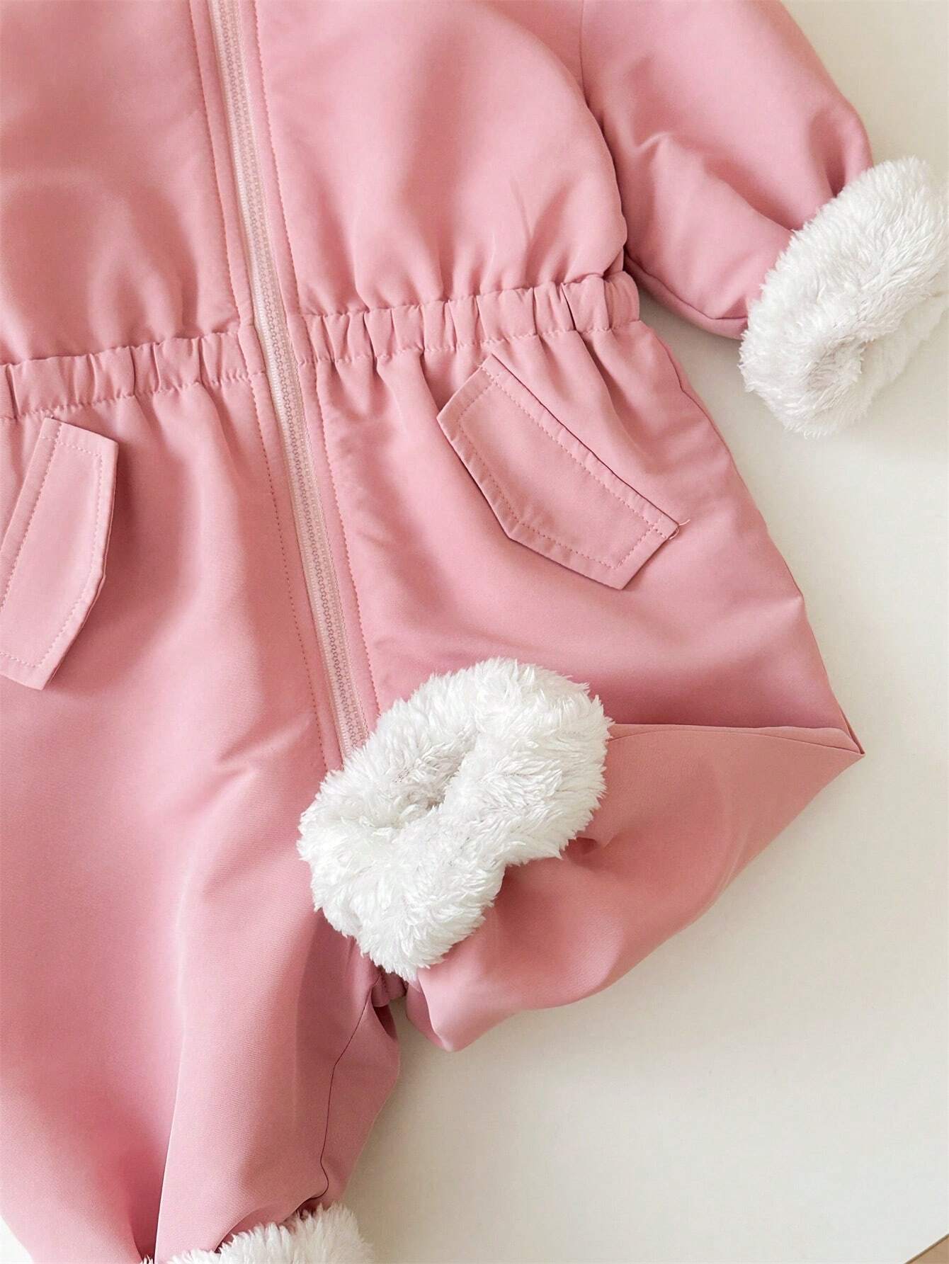 Baby Girl Outdoor Cargo Thermal Lined Hooded Jumpsuit