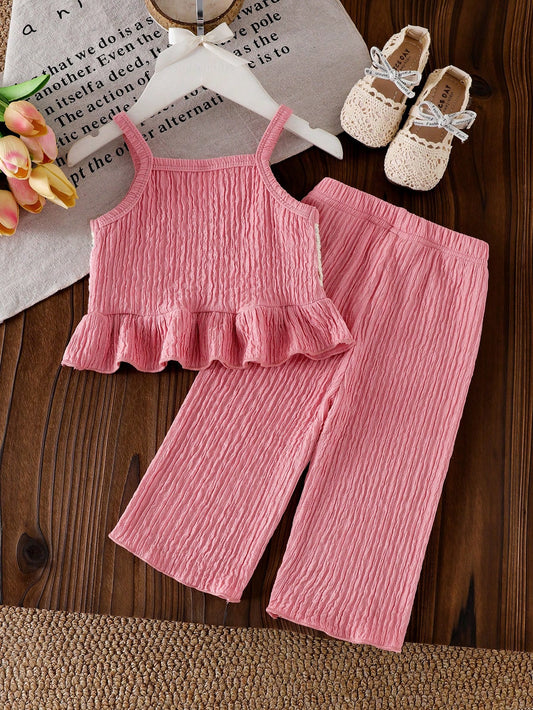 Floral Embroidery Delicate Strap Top & Solid Color Pants 2 Pieces Set