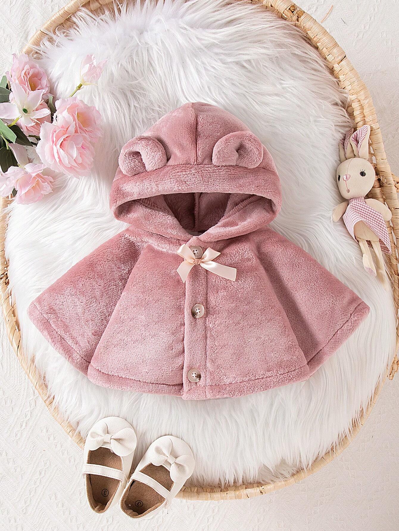 Baby Girl Plush Hooded Cape, Cute, Comfortable Dusty Pink