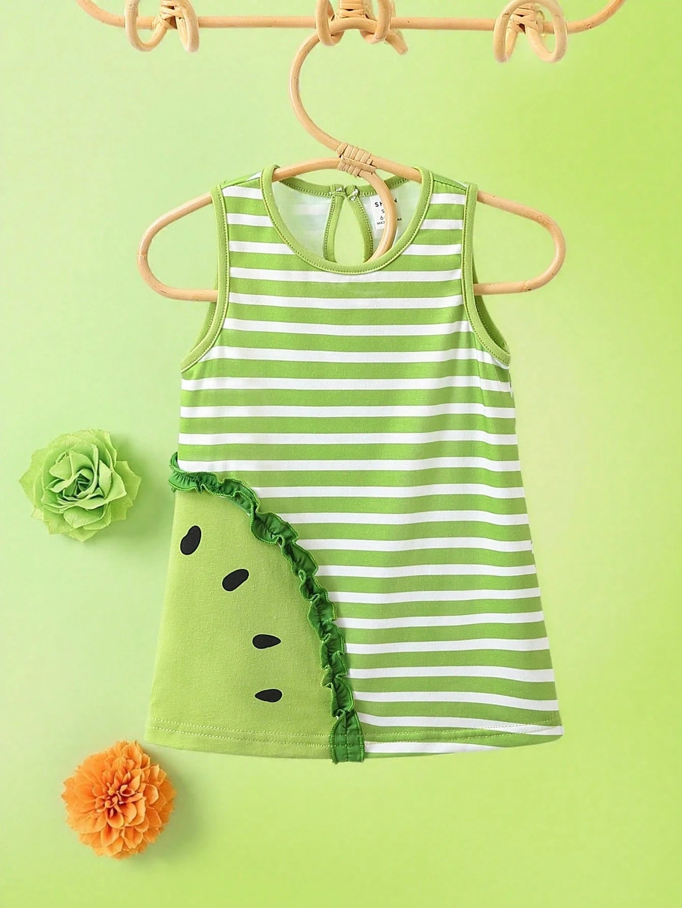 Baby Girl Striped Spliced Ruffle Trim Sleeveless Casual Dress