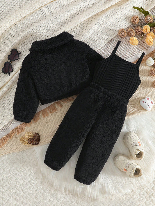 Mummy & Mee Collar Utility Cargo Short Jacket, Solid Color Tank Top And Pants,