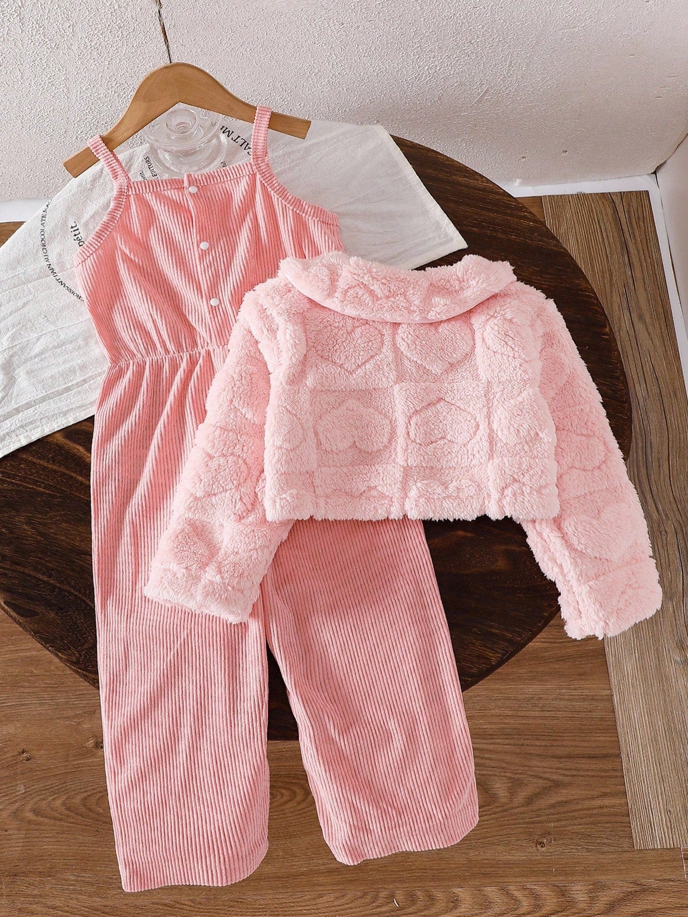 Casual Thicken Fleece Plaid Jacquard Jumpsuit Set