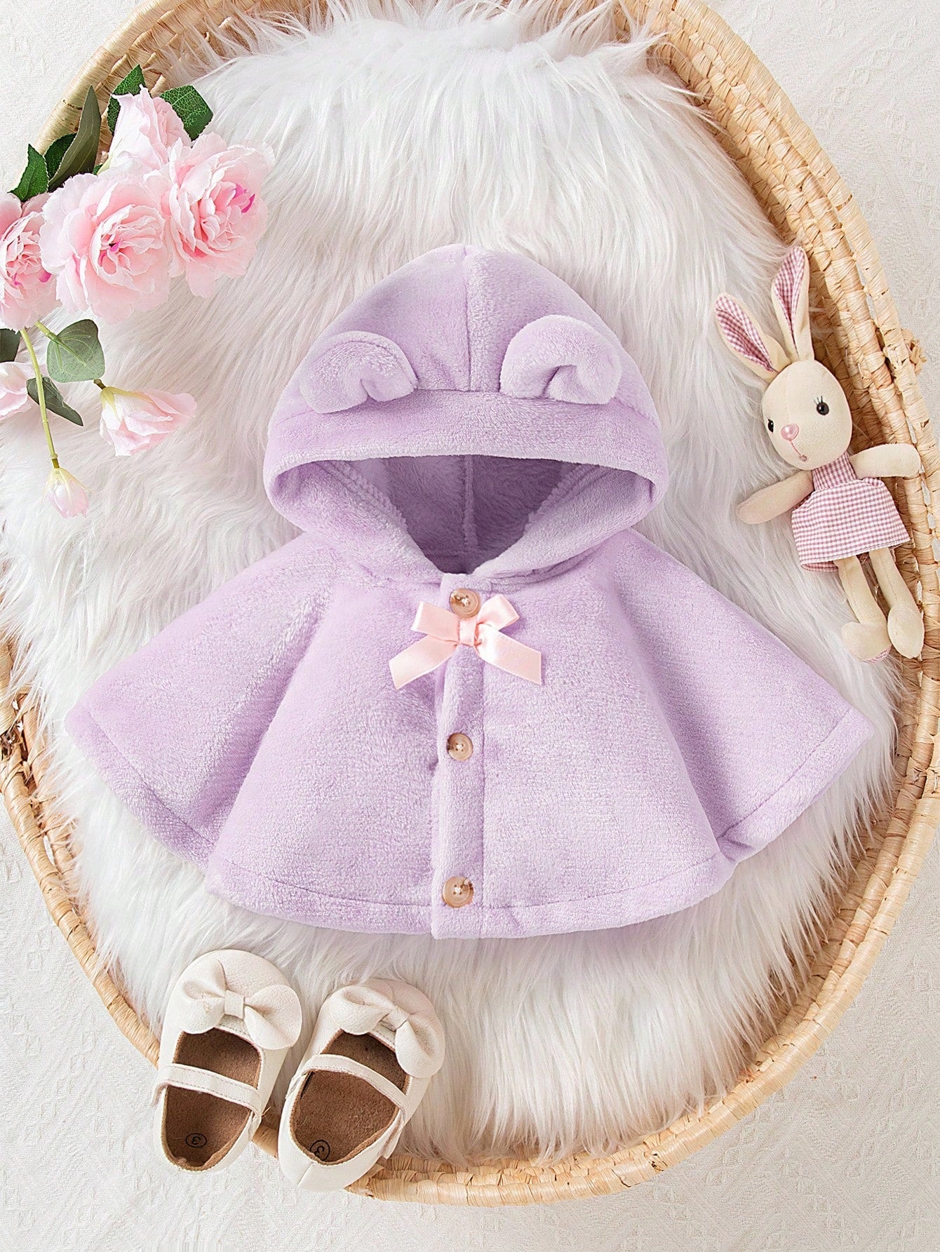 Baby Girl Plush Hooded Cape, Cute, Comfortable Purple