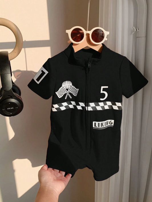 Baby Infant Soft Knitted Letter Pattern Short Sleeve Romper With Shorts