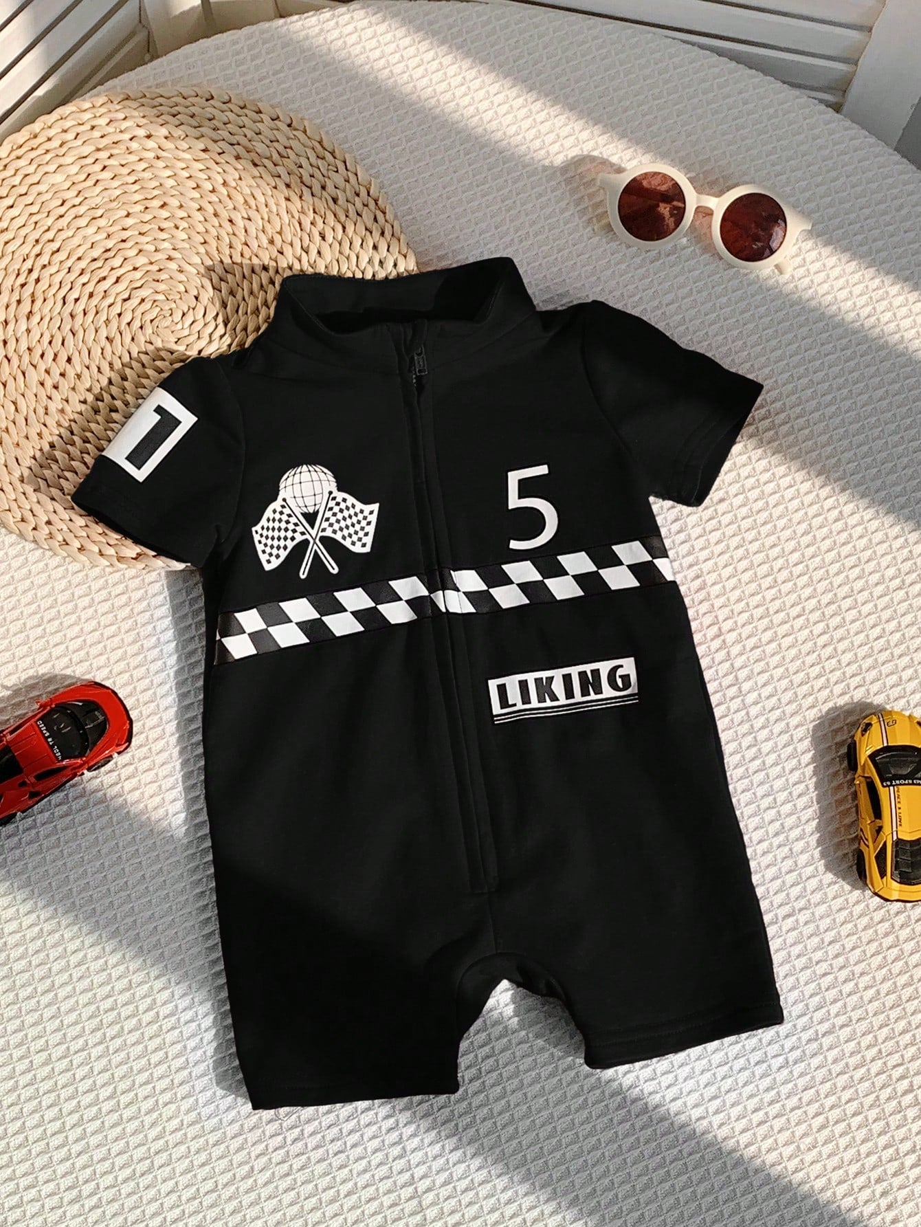 Baby Infant Soft Knitted Letter Pattern Short Sleeve Romper With Shorts