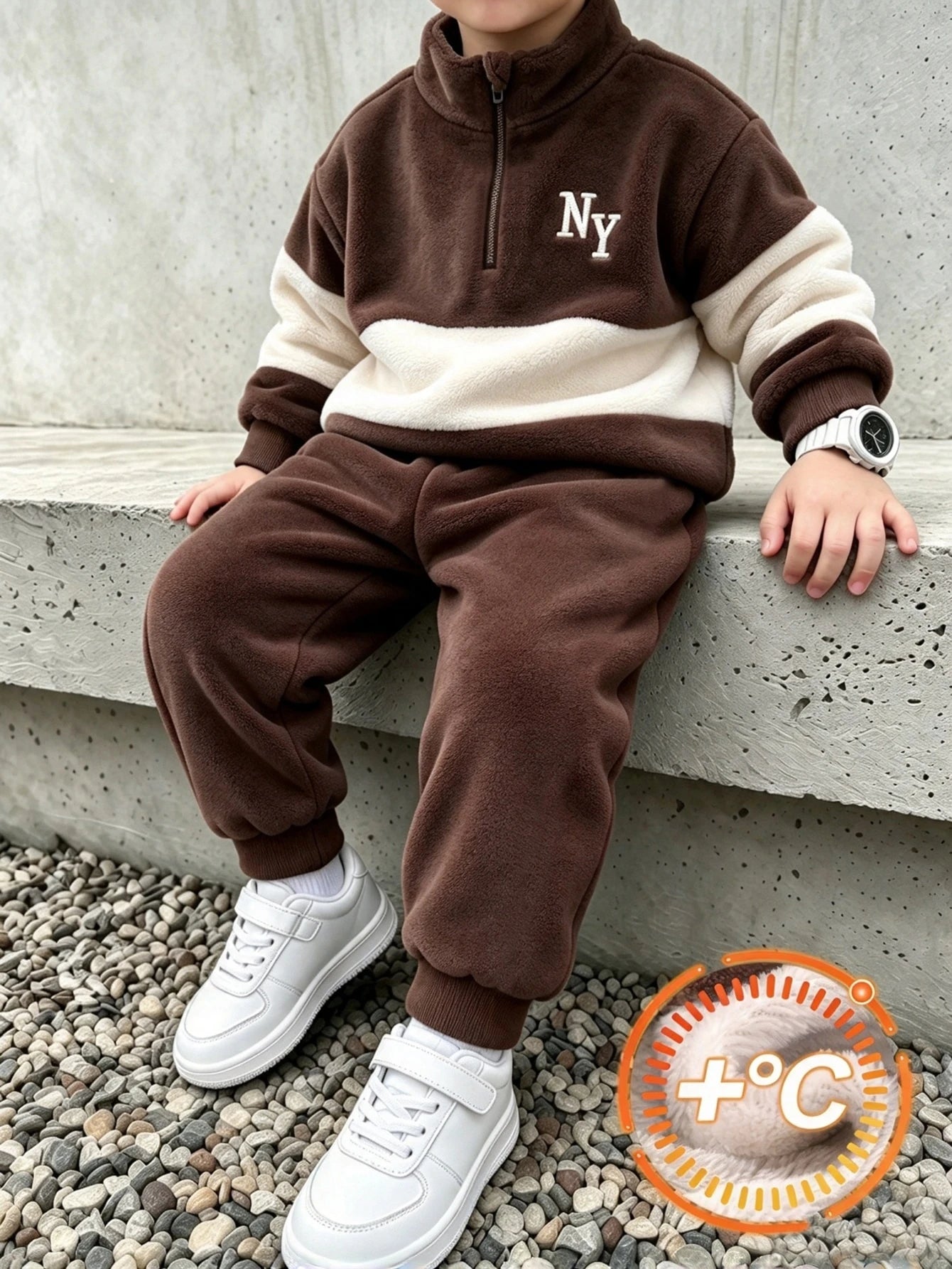 Half-Zip Stand Collar Colorblock NY Embroidered Sweatshirt And Cuffed Long Pants
