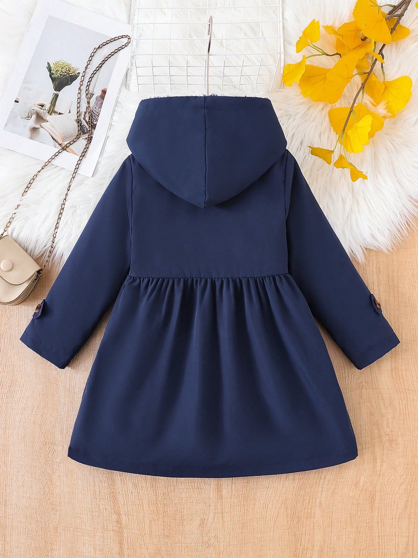 Navy Blue With Horse Embroidery Pattern, Thermal Lining, Hooded