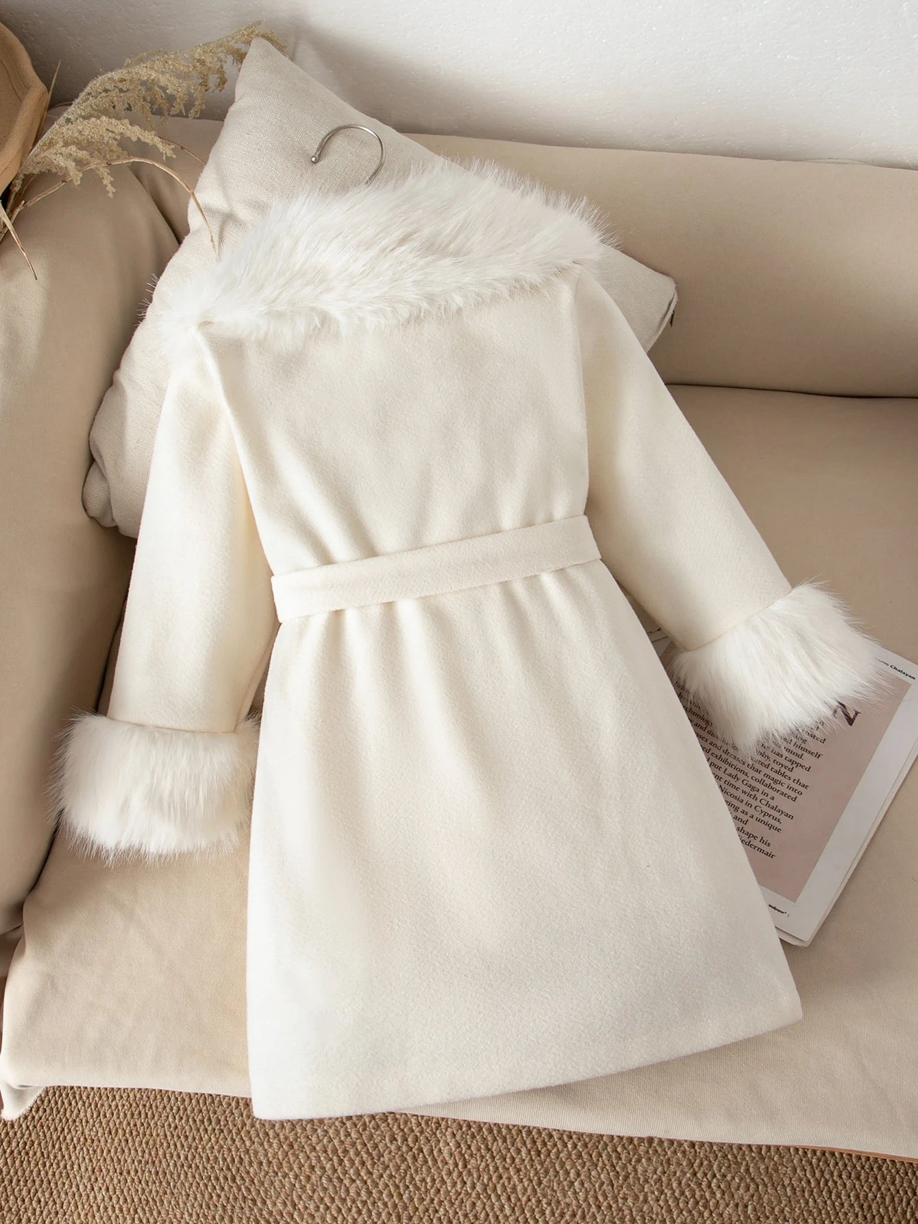 Young Girl Plush Patchwork Waist Knot Casual Versatile Jacket