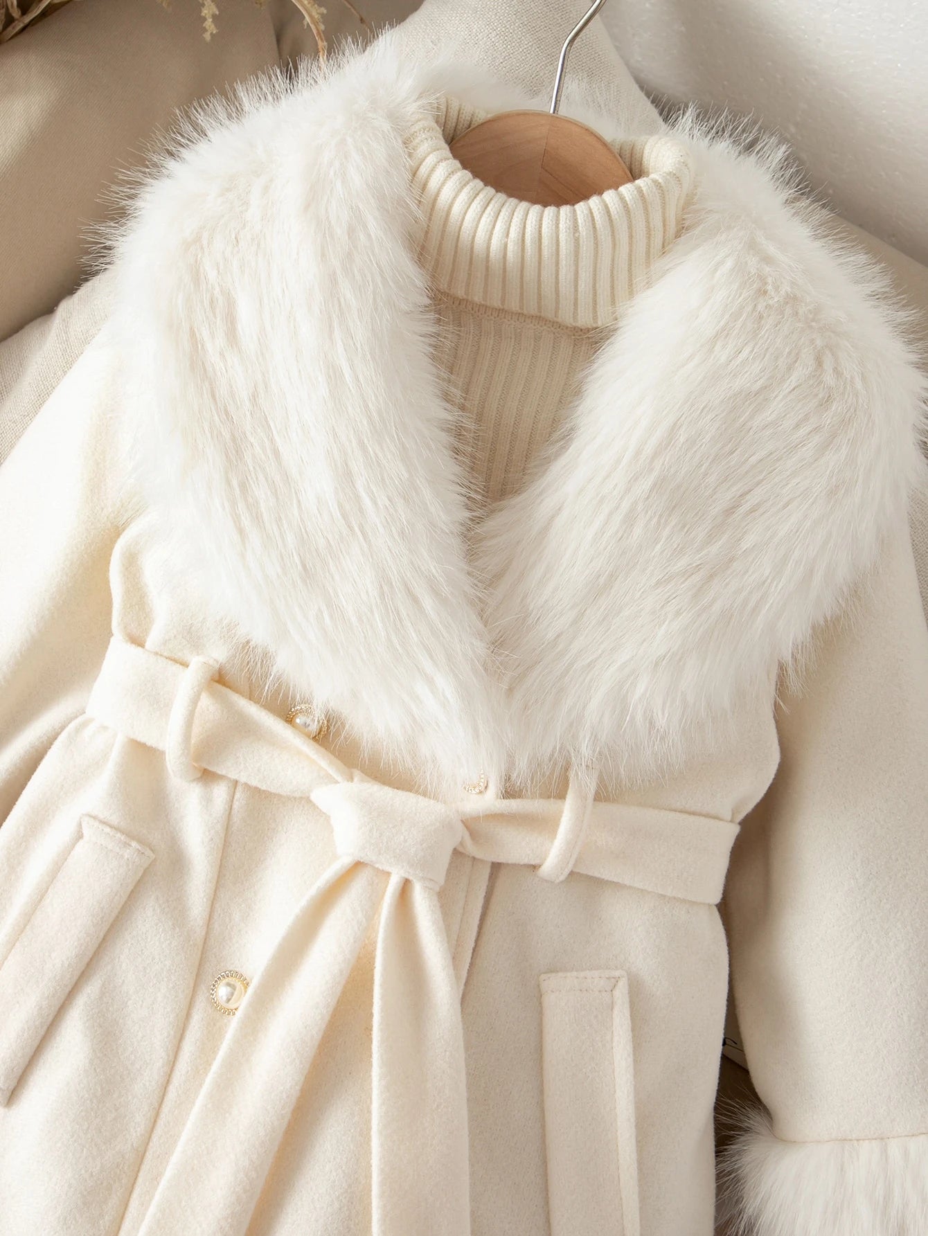 Young Girl Plush Patchwork Waist Knot Casual Versatile Jacket
