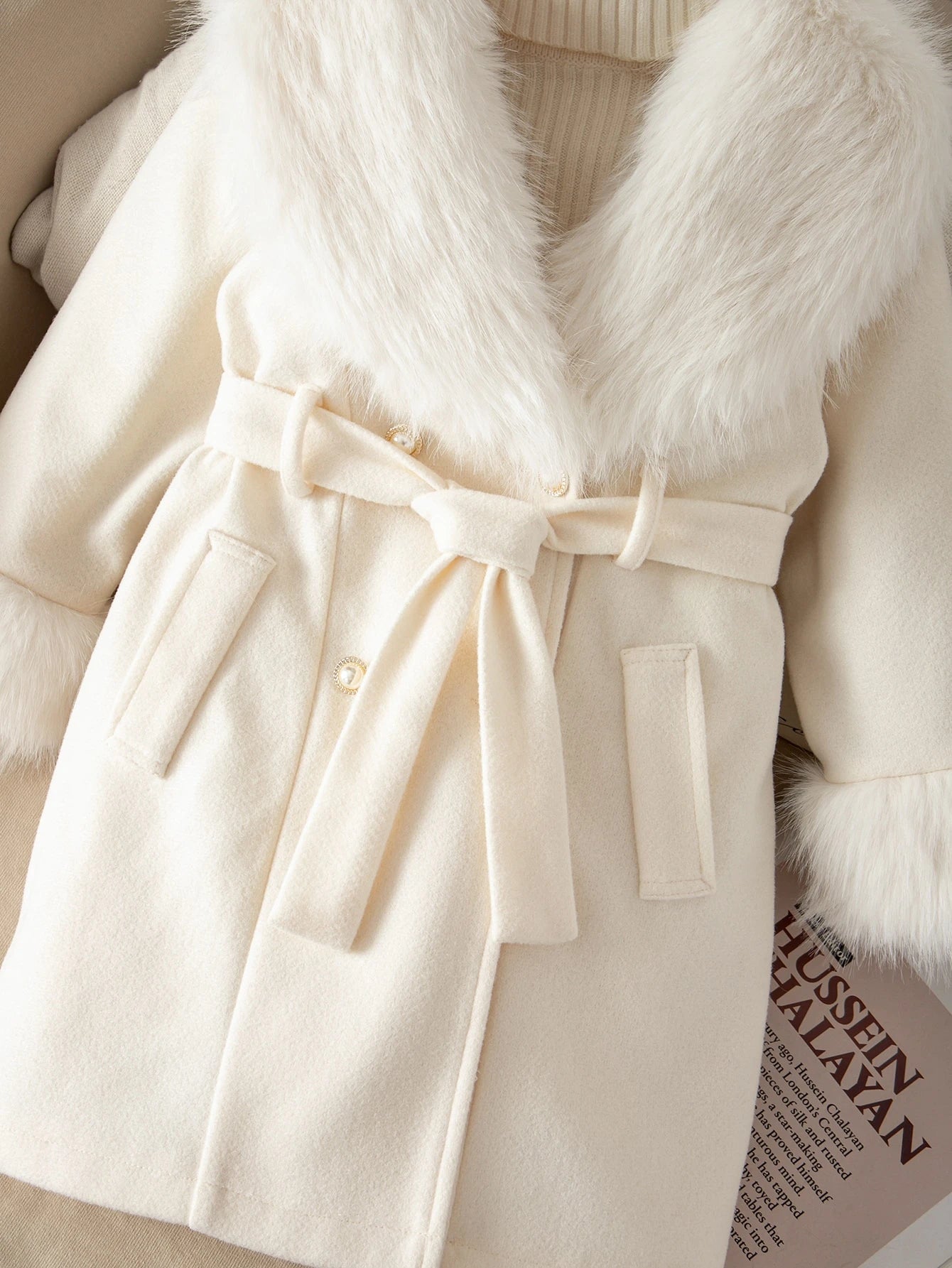 Young Girl Plush Patchwork Waist Knot Casual Versatile Jacket