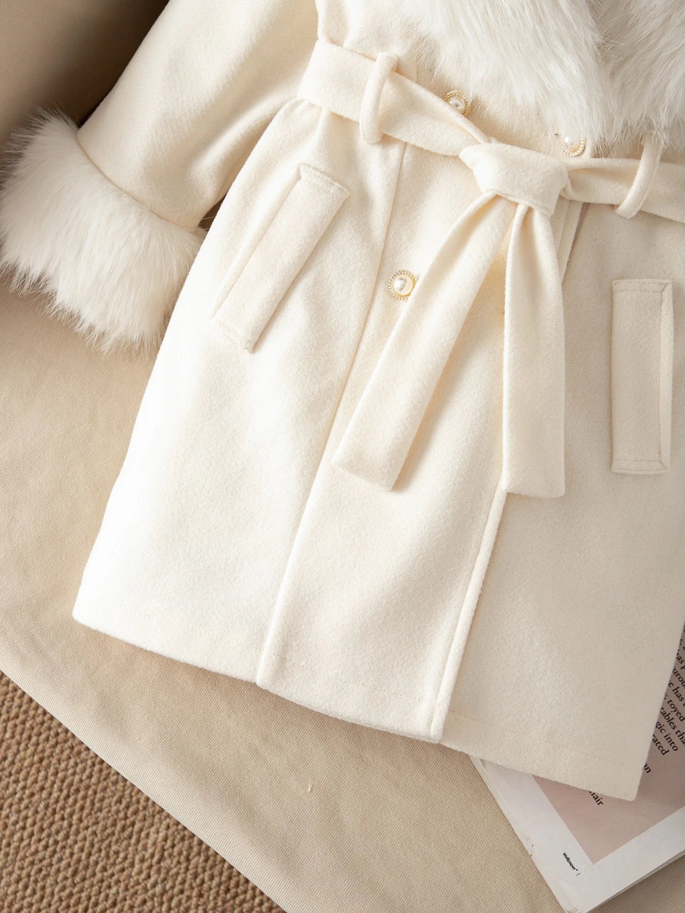 Young Girl Plush Patchwork Waist Knot Casual Versatile Jacket
