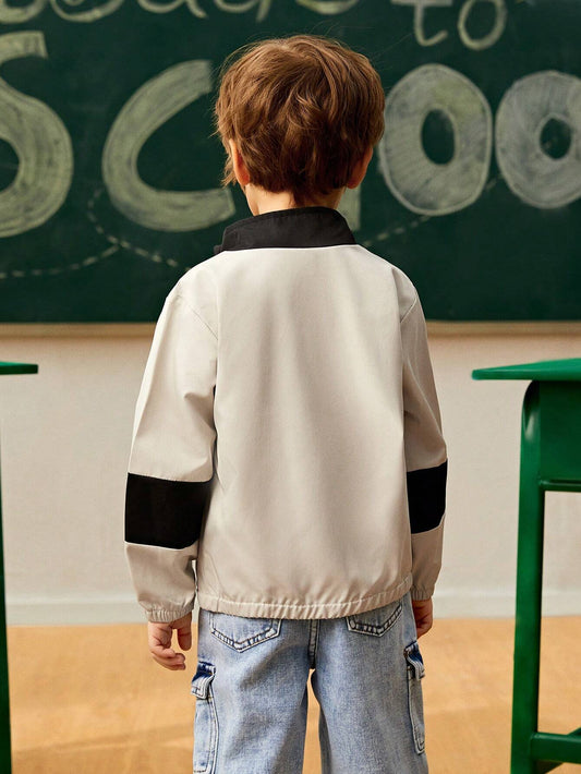 1pc Young Boy's Outdoor Casual Zip-Up Color Block Windbreaker Hoodie