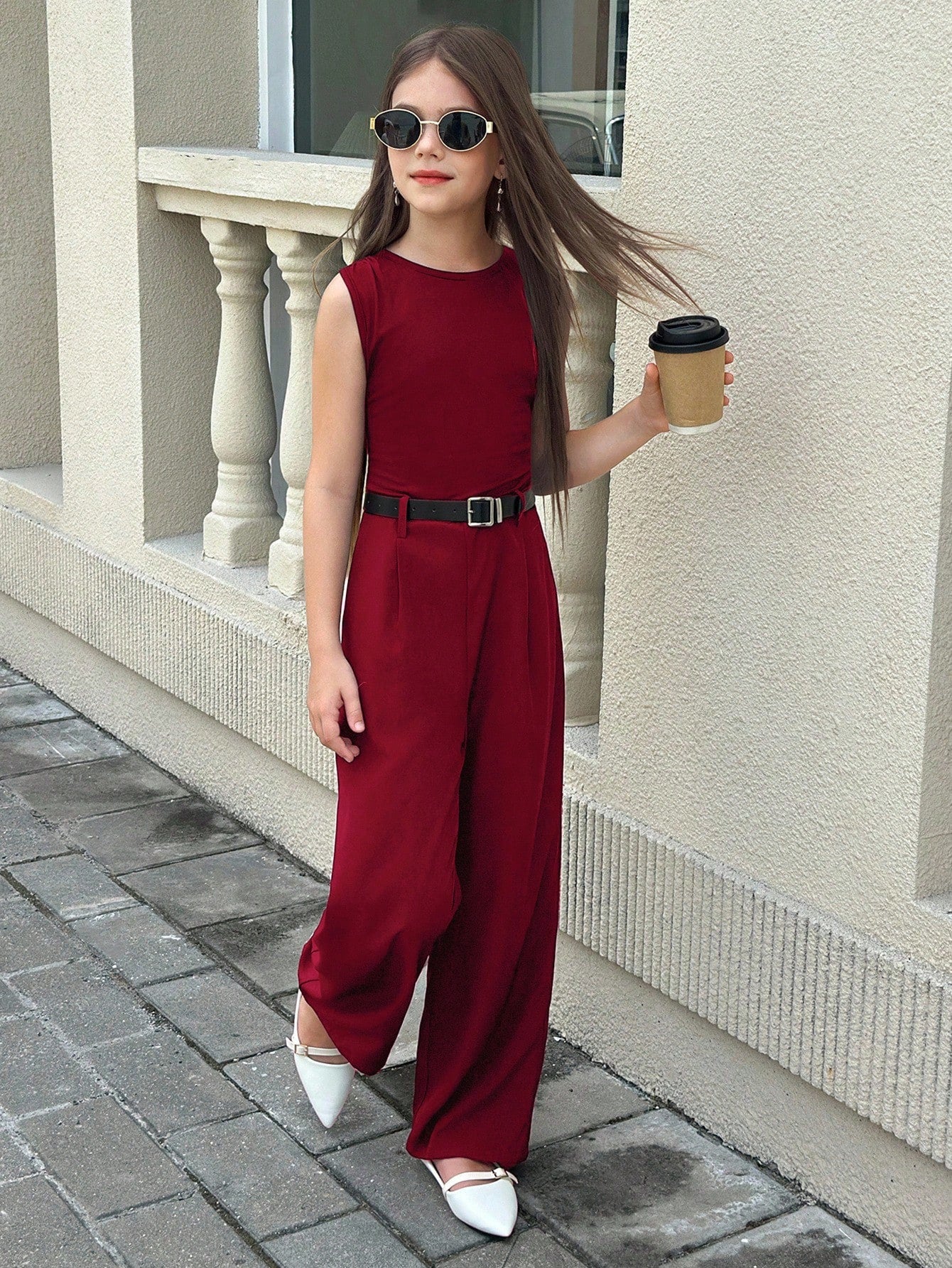 Plunging Neckline Burgundy Jumpsuit