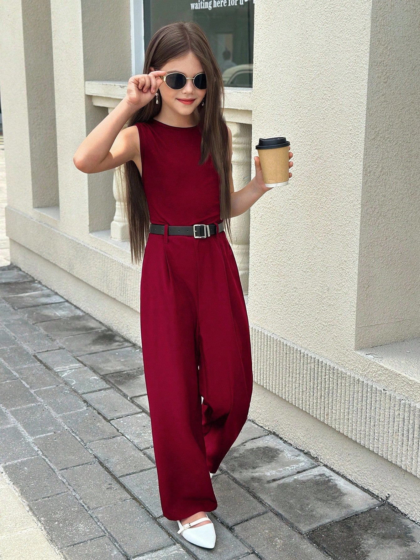 Plunging Neckline Burgundy Jumpsuit