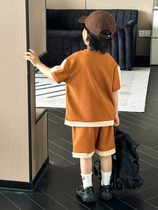 Kids 2-Piece Boys Color Block Letter Print T-Shirt & Shorts Sports Set