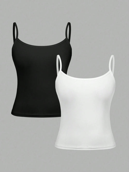 Teenage Girl Simplistic & Comfortable Skin-Friendly Camisole Bra Set Black & White