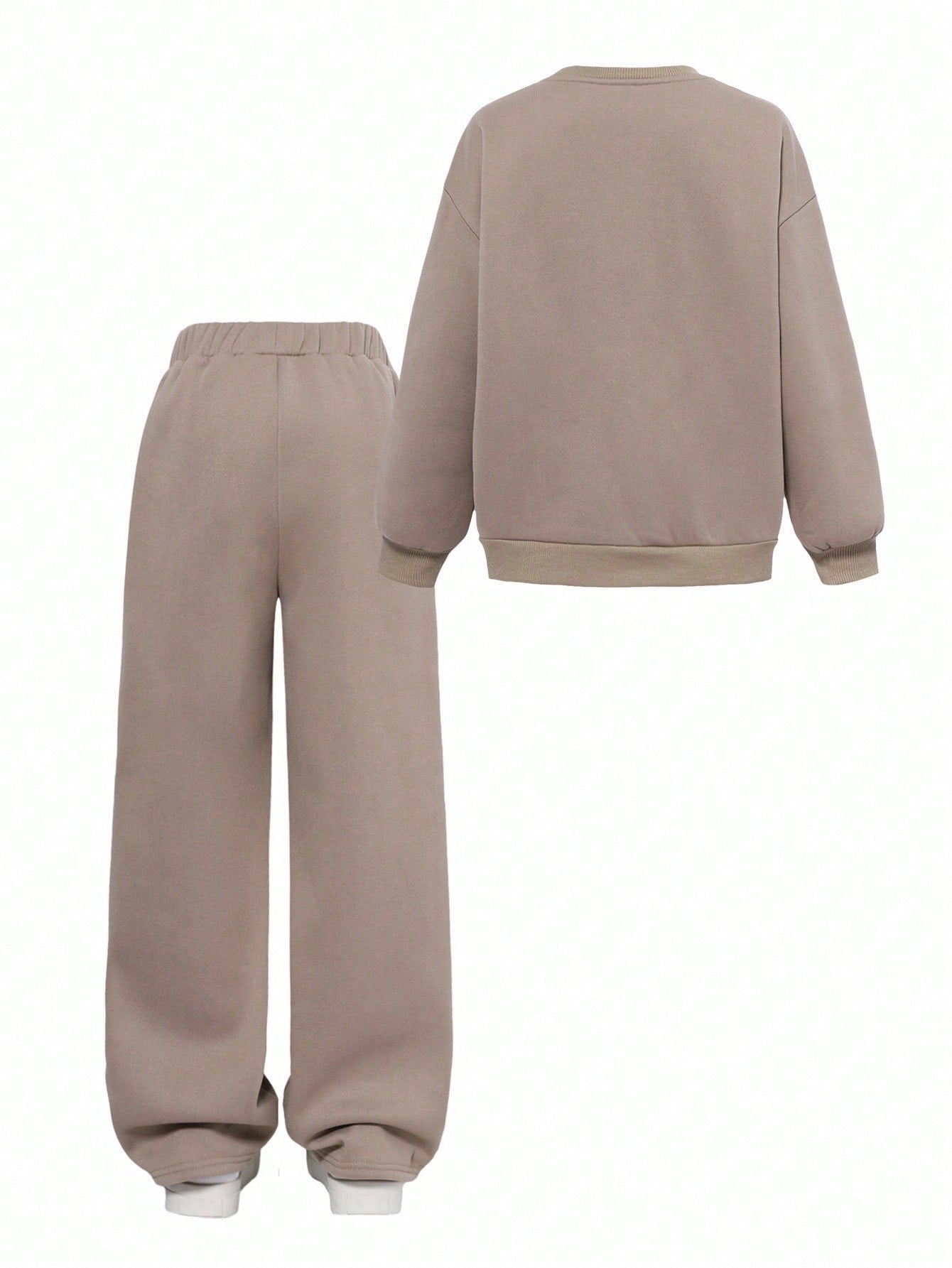 Tween Girl Loose Casual Minimalist Comfortable Crew Neck Sweatshirt And Pants