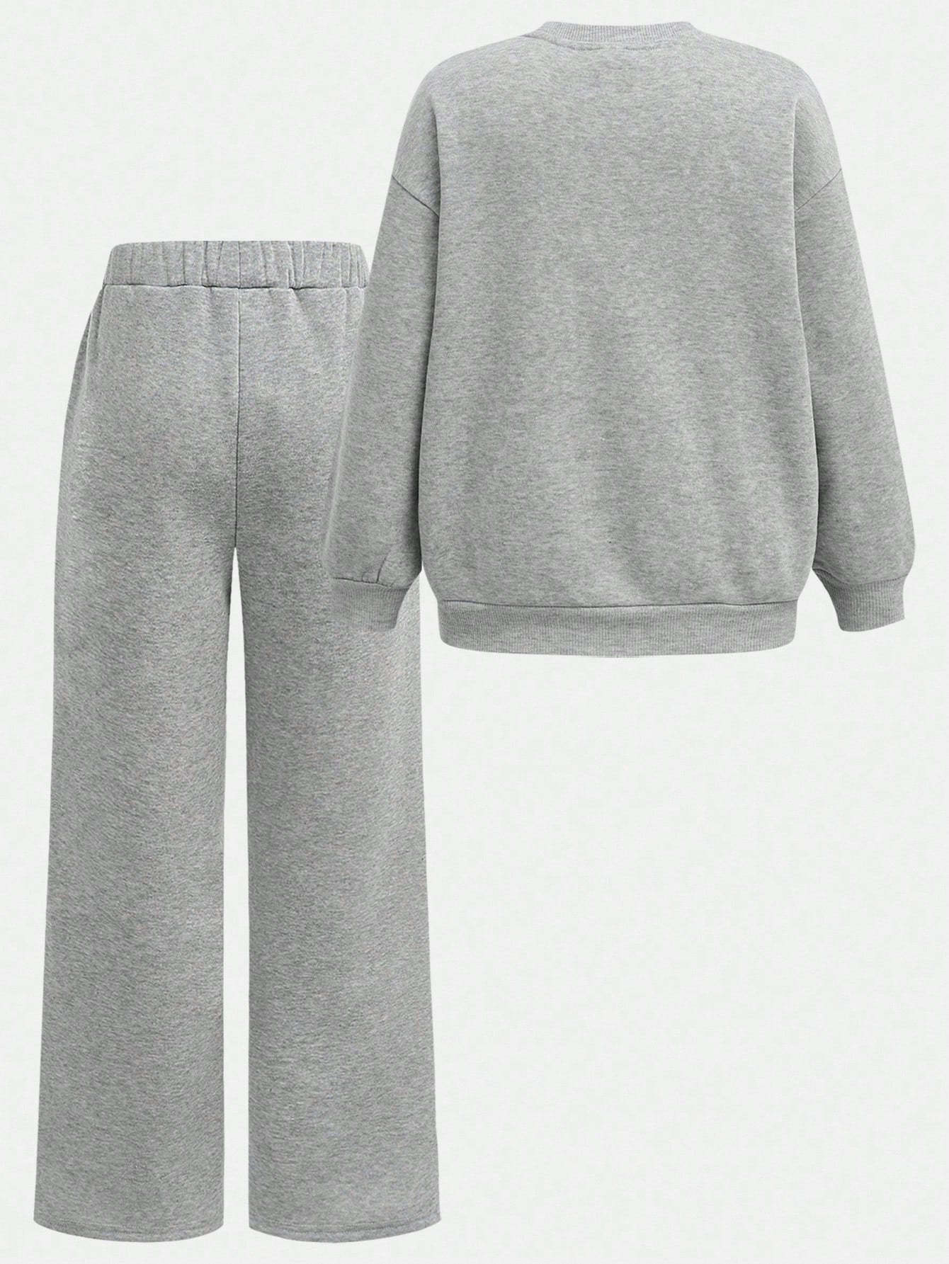 Tween Girl Loose Casual Minimalist Comfortable Crew Neck Sweatshirt And Pants