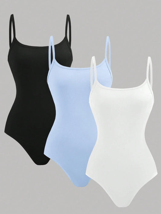 Teen Girls 3pcs Casual Slim Fit Girl's Jumpsuits With Spaghetti Straps Blue