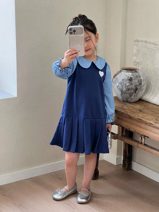 Striped Contrast Color Collegiate Style Long Sleeve Dress