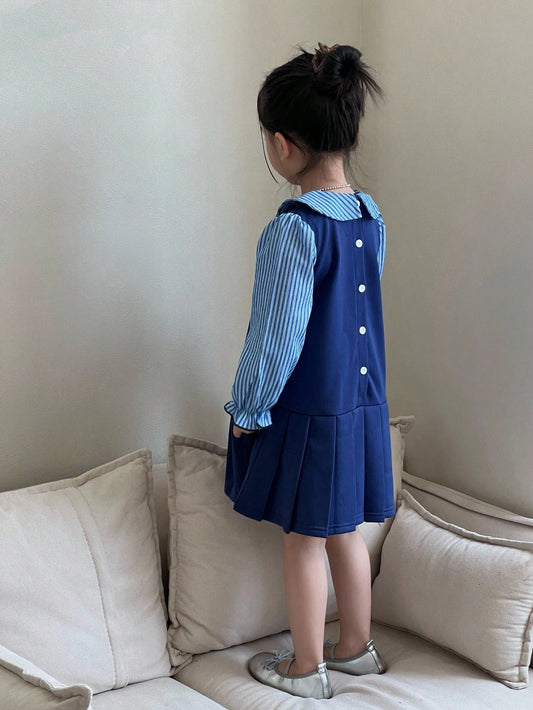 Striped Contrast Color Collegiate Style Long Sleeve Dress