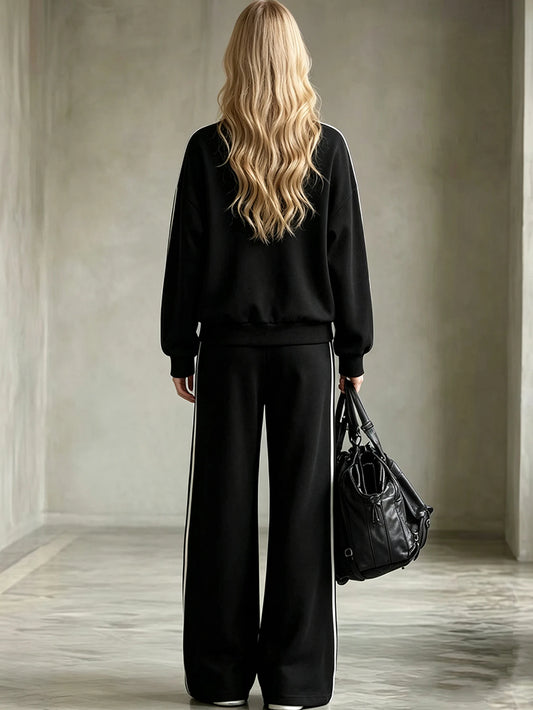 Letter Print Stand Collar Sweatshirt And Shorts, Warm Campus Outfit