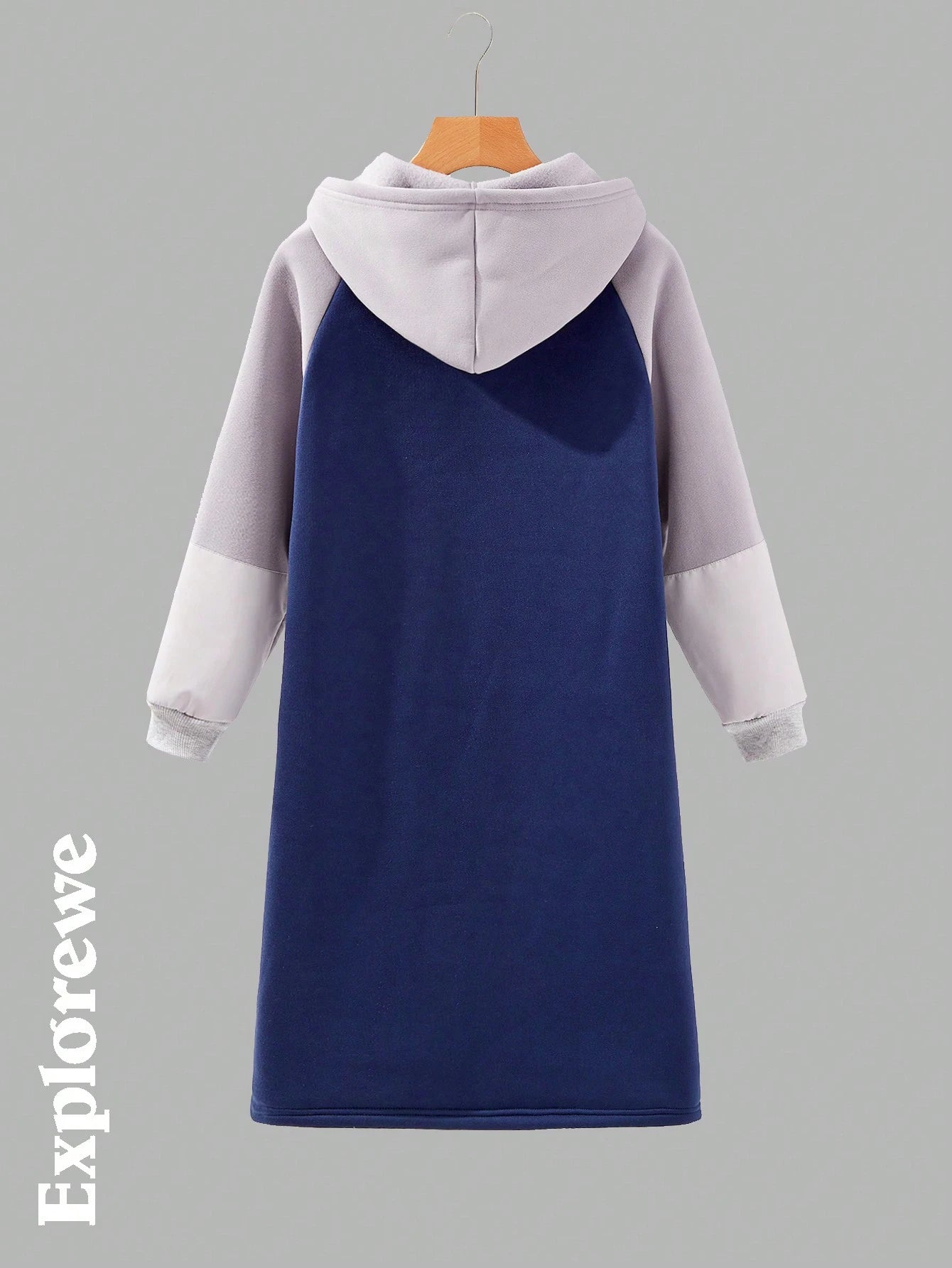 Girls' Solid Color Contrast Zipper Front Hooded Long Sleeve Pockets Dress