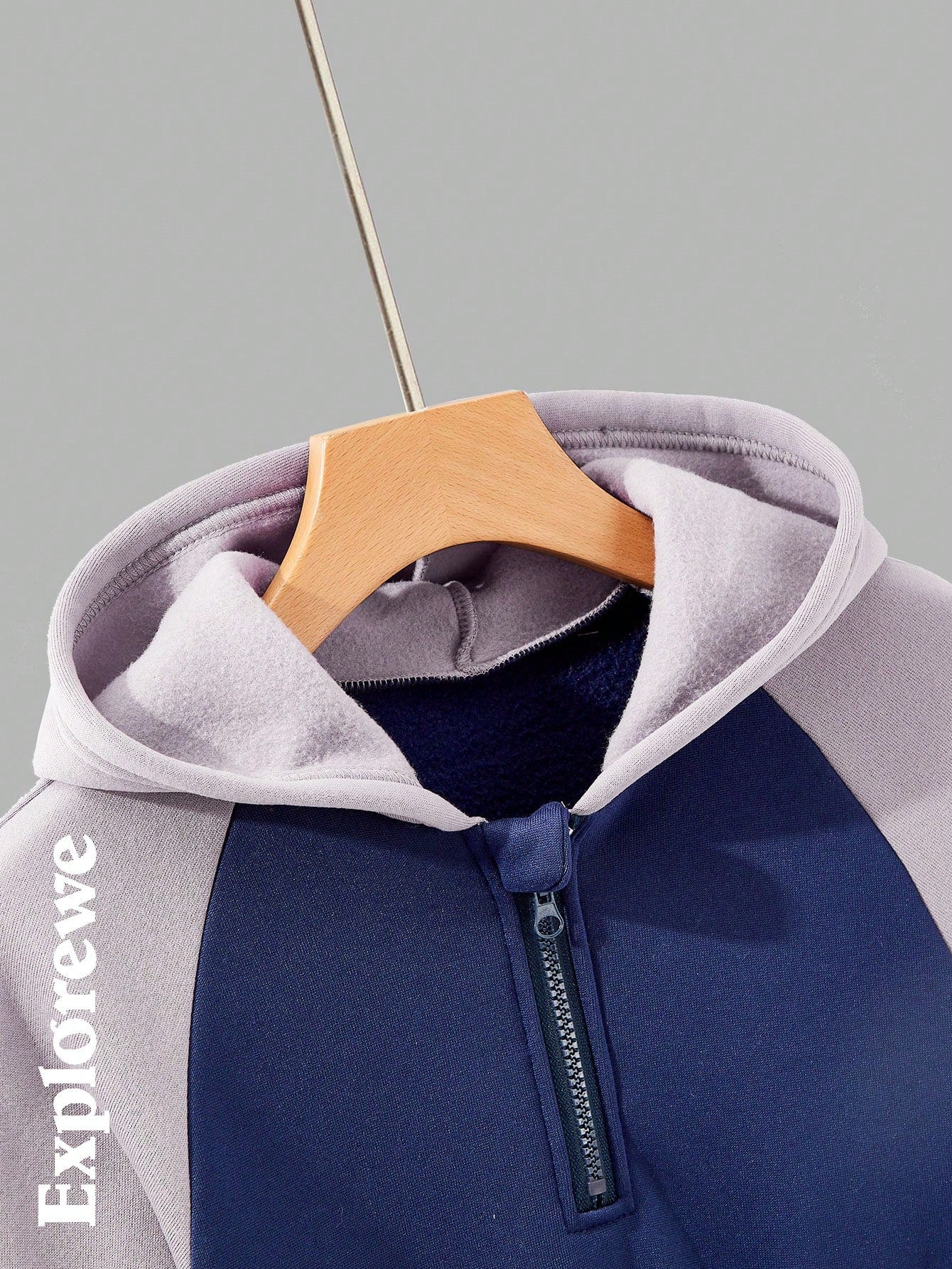Girls' Solid Color Contrast Zipper Front Hooded Long Sleeve Pockets Dress