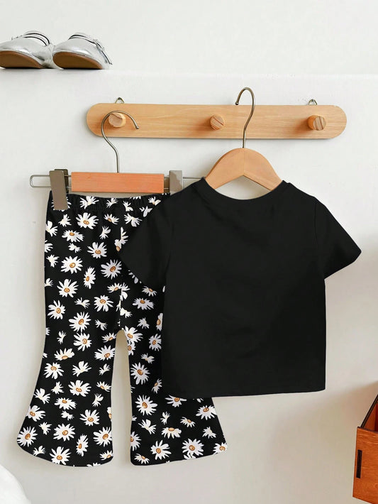 Happikins Baby Girl Short Sleeve Crew Neck And Pants Set